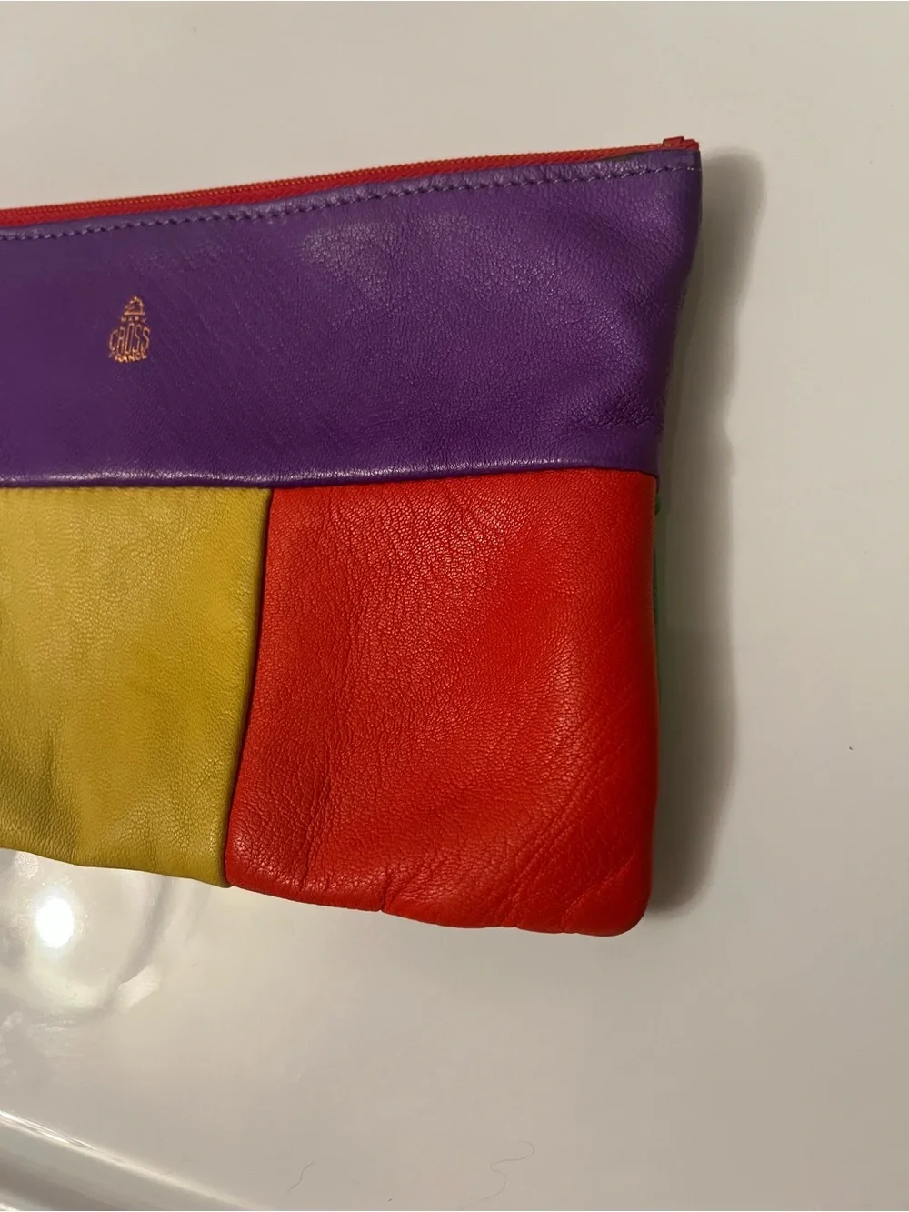 Mark Cross Vintage Colorblock Leather Wristlet Clutch Multicolor Retro 80s Rare